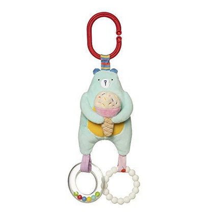 Baby Bear Travel Toy with Rattle Ring Squeaker and Soft Silicone Teether