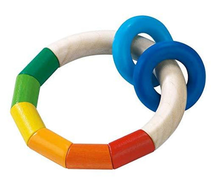 Wooden Clutching Toy Rattle with Plastic Rings