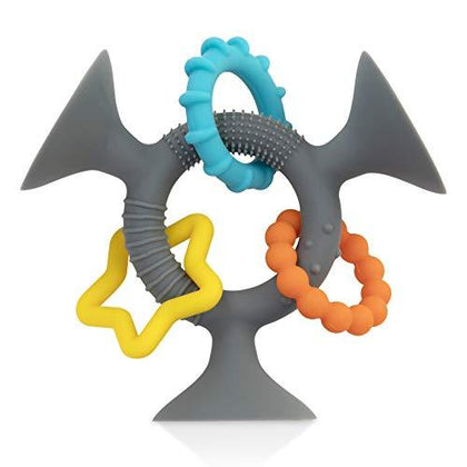 Three Prong Interactive Suction Toy with Colorful Rings, Gray